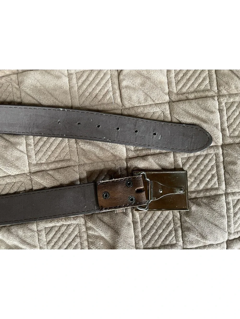 Vera Pelle - Leather Belt with Art Deco Blue and Brown Flower Buckle Size 30-32